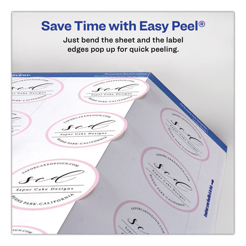 Round Print-to-the Edge Labels With Surefeed, 2.5" Dia, Glossy White, 90/pk.