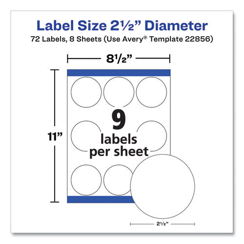 Durable White Id Labels W/ Sure Feed, 2.5" Dia, White, 72/pk.