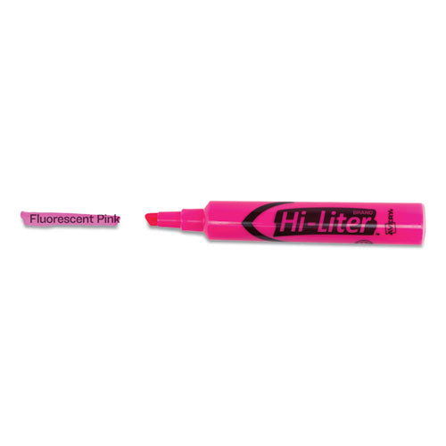 Hi-liter Desk-style Highlighters, Fluorescent Pink Ink, Chisel Tip, Pink/black Barrel, Dozen.