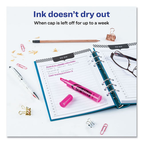 Hi-liter Desk-style Highlighters, Fluorescent Pink Ink, Chisel Tip, Pink/black Barrel, Dozen.