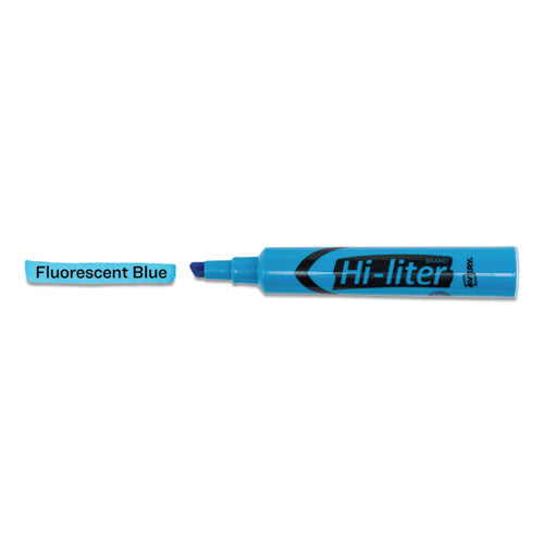 Hi-liter Desk-style Highlighters, Fluorescent Blue Ink, Chisel Tip, Blue/black Barrel, Dozen.