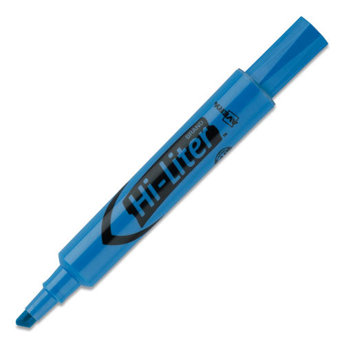 Hi-liter Desk-style Highlighters, Fluorescent Blue Ink, Chisel Tip, Blue/black Barrel, Dozen.