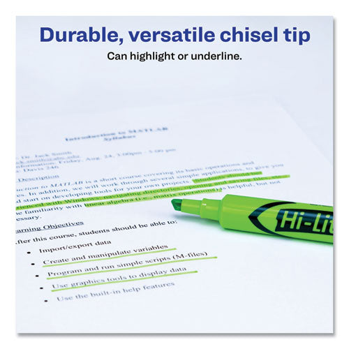 Hi-liter Desk-style Highlighters, Fluorescent Green Ink, Chisel Tip, Green/black Barrel, Dozen.