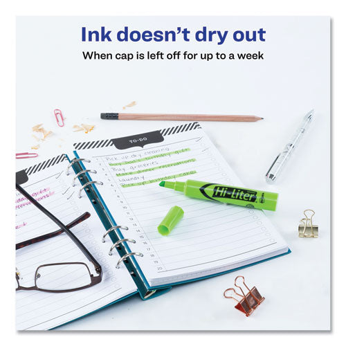 Hi-liter Desk-style Highlighters, Fluorescent Green Ink, Chisel Tip, Green/black Barrel, Dozen.