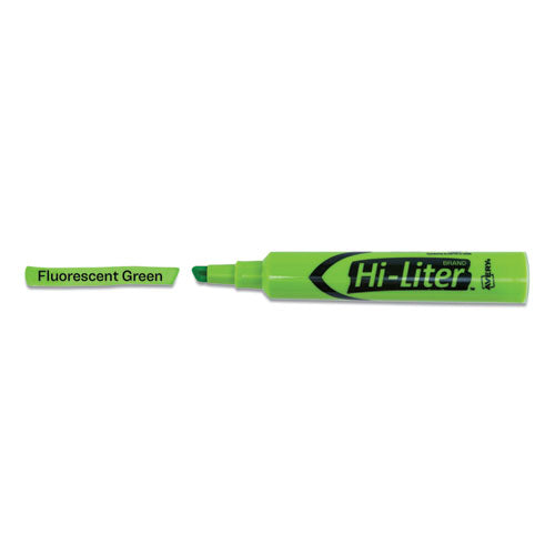 Hi-liter Desk-style Highlighters, Fluorescent Green Ink, Chisel Tip, Green/black Barrel, Dozen.