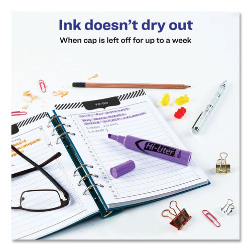 Hi-liter Desk-style Highlighters, Fluorescent Purple Ink,Chisel Tip, Purple/black Barrel, Dozen