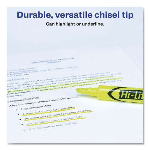 Hi-liter Desk-style Highlighters, Fluorescent Yellow Ink, Chisel Tip, Yellow/black Barrel, 200/box.