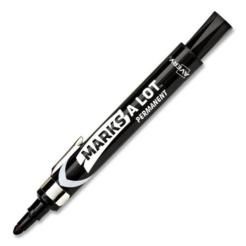 Marks A Lot Large Desk-style Permanent Marker With Metal Pocket Clip, Broad Bullet Tip, Black, Dozen (24878).