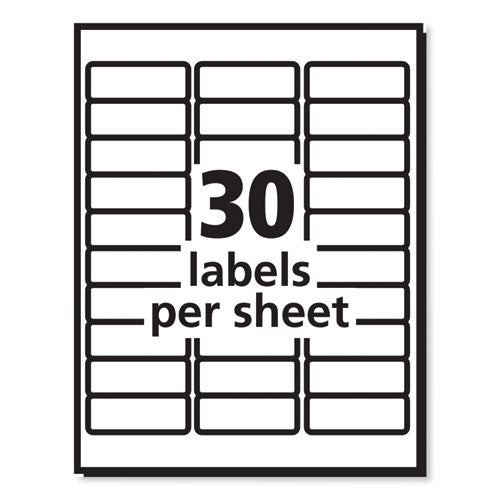 Labels, Laser Printers, 1 X 2.63, White, 30/sheet, 100 Sheets/box.