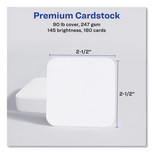 Square -Clean Edge Cards With Sure Feed Technology, Laser, 2.5 X 2.5, White, 180 Cards, 9 Cards/sheet, 20 Sheets/pack