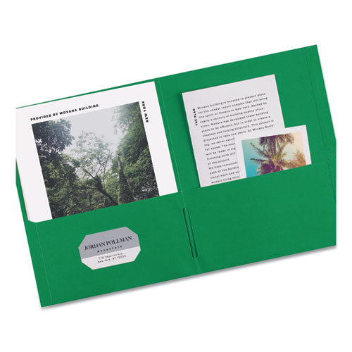 Two-pocket Folder, 40-sheet Capacity, 11 X 8.5, Green, 25/box.