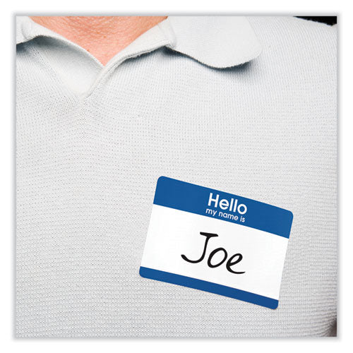 Printable Adhesive Name Badges, 3.38 X 2.33, Blue "hello", 100/pack.