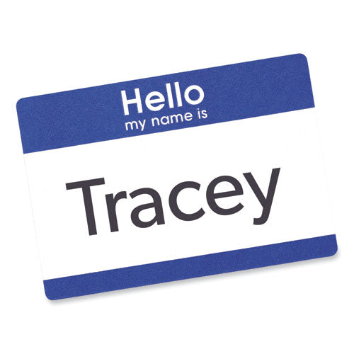 Printable Adhesive Name Badges, 3.38 X 2.33, Blue "hello", 100/pack.