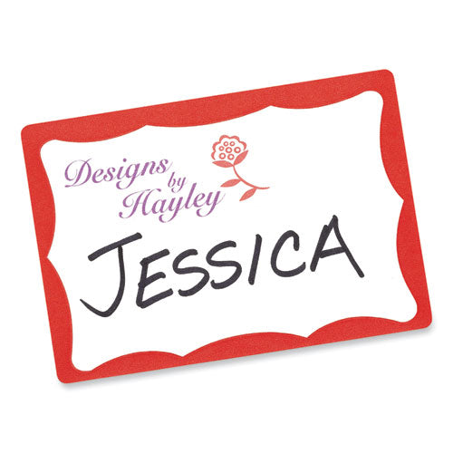 Printable Adhesive Name Badges, 3.38 X 2.33, Red Border, 100/pack.