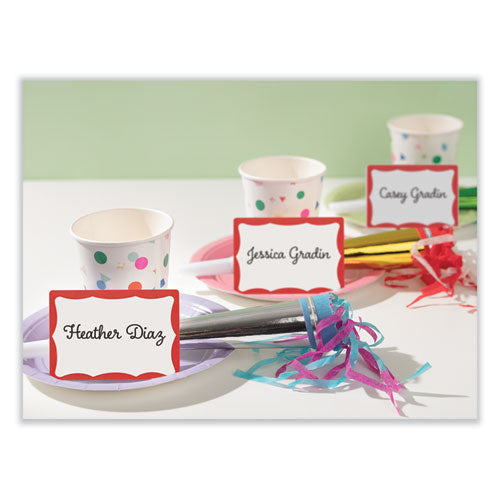 Printable Adhesive Name Badges, 3.38 X 2.33, Red Border, 100/pack.