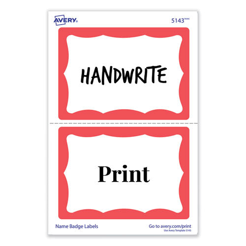 Printable Adhesive Name Badges, 3.38 X 2.33, Red Border, 100/pack.