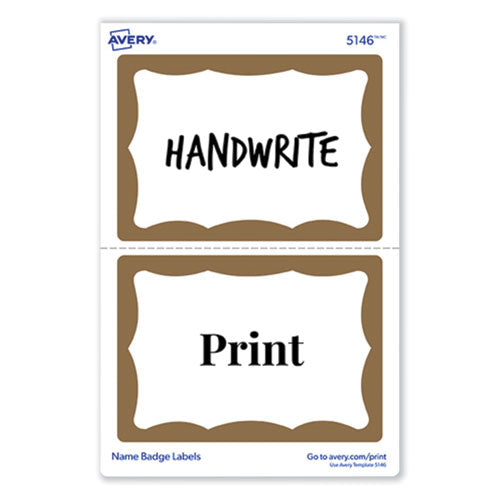 Printable Adhesive Name Badges, 3.38 X 2.33, Gold Border, 100/pack.