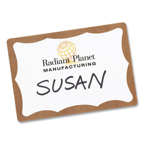 Printable Adhesive Name Badges, 3.38 X 2.33, Gold Border, 100/pack.