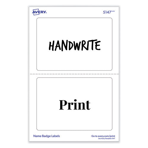 Printable Adhesive Name Badges, 3.38 X 2.33, White, 100/pack.