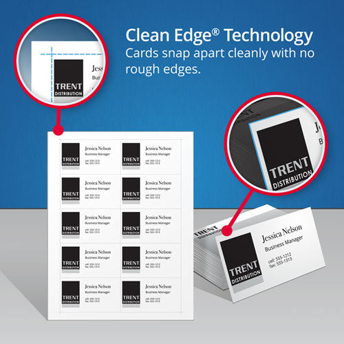 Clean Edge Business Cards, Laser, 2 X 3.5, White, 400 Cards, 10 Cards/sheet, 40 Sheets/box.