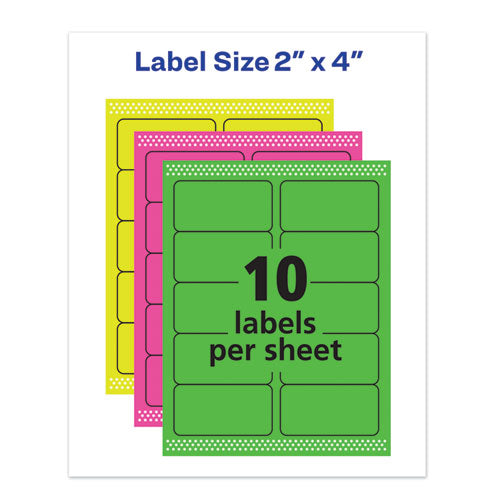 High-visibility Permanent Laser Id Labels, 2 X 4, Asst. Neon, 150/pack.