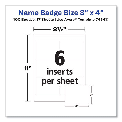 Clip-style Name Badge Holder With Laser/inkjet Insert, Top Load, 4 X 3, White, 100/box.