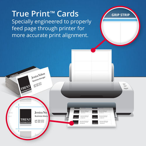 True Print Clean Edge Business Cards, Inkjet, 2 X 3.5, White, 1,000 Cards, 10 Cards/sheet, 100 Sheets/box.