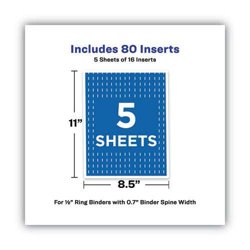 Binder Spine Inserts, 0.5" Spine Width, 16 Inserts/sheet, 5 Sheets/pack.