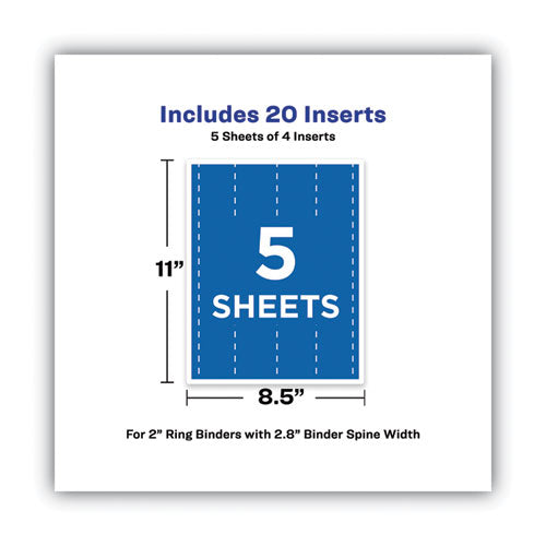 Binder Spine Inserts, 2" Spine Width, 4 Inserts/sheet, 5 Sheets/pack.