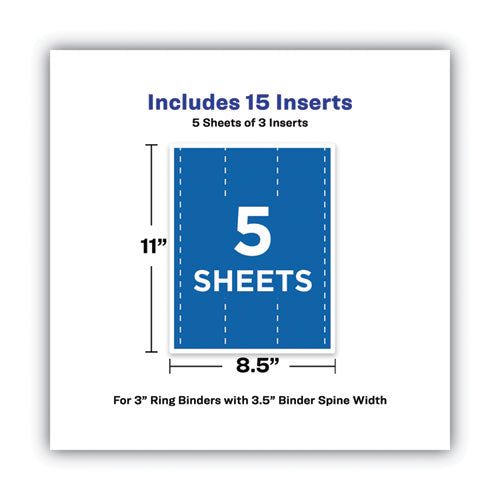 Binder Spine Inserts, 3" Spine Width, 3 Inserts/sheet, 5 Sheets/pack.