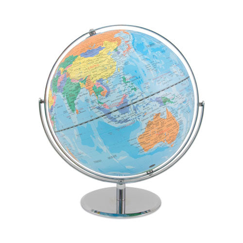 12-inch Globe With Blue Oceans, Silver-toned Metal Desktop Base, Full-meridian.