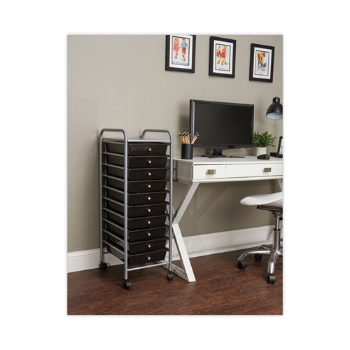 Portable Drawer Organizer, Metal, 1 Shelf, 10 Drawers, 13" X 15.38" X 37.75", Matte Gray/smoke.