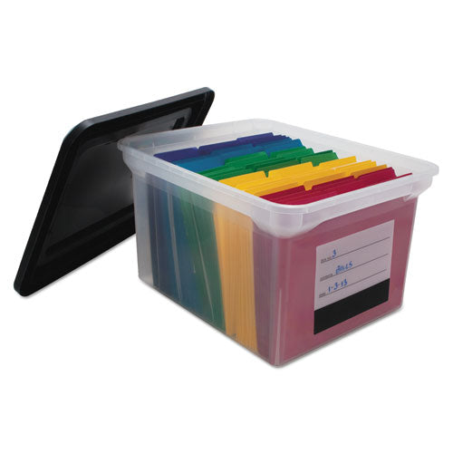 File Tote With Contents Label, Letter/legal Files, 17.75" X 14" X 10.25", Clear/black.