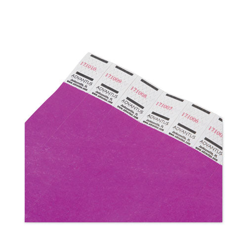 Crowd Management Wristbands, Sequentially Numbered, 9.75" X 0.75", Purple, 100/pack.