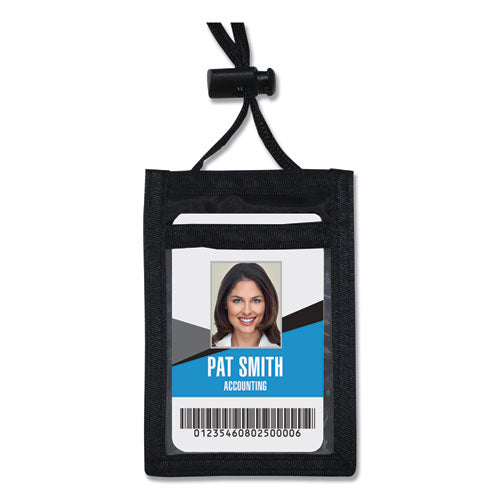 Id Badge Holders With Convention Neck Pouch, Vertical, Black/clear 3.25" X 5" Holder, 2.38" X 3.5" Insert, 48" Cord, 12/pack.