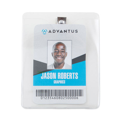 Id Badge Holders With Clip, Vertical, Clear 3.38" X 4.25" Holder, 3.13" X 3.75" Insert, 50/pack.