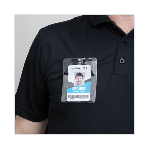 Id Badge Holders With Clip, Vertical, Clear 3.38" X 4.25" Holder, 3.13" X 3.75" Insert, 50/pack.