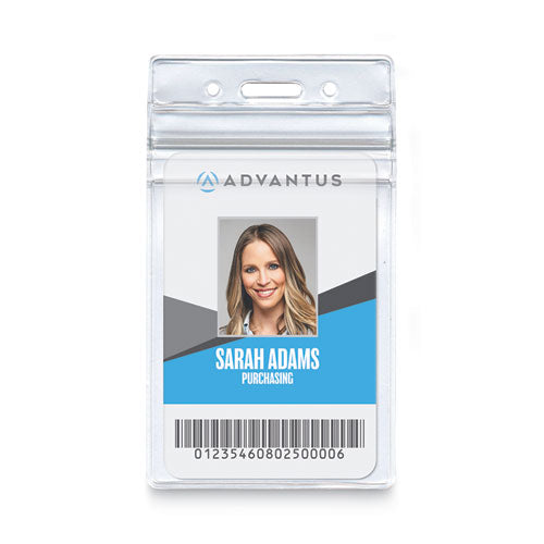 Resealable Id Badge Holders, Vertical Orientation,Transparent Frost 2.68" X 5" Holder, 2.38" X 3.75" Insert, 50/pack