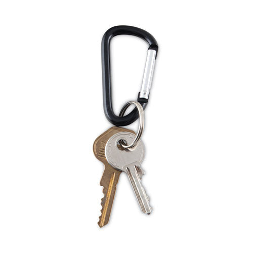 Carabiner Key Chains, (10) 1" X 2" Black Carabiners, (10) 1" Dia Silver Key Rings, Aluminum.