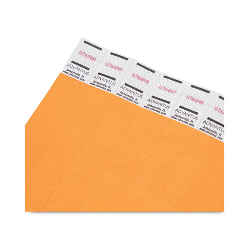 Crowd Management Wristbands, Sequentially Numbered, 9.75" X 0.75", Neon Orange, 500/pack.