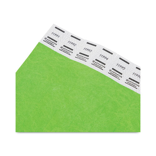 Crowd Management Wristbands, Sequentially Numbered, 9.75" X 0.75", Neon Green, 500/pack.