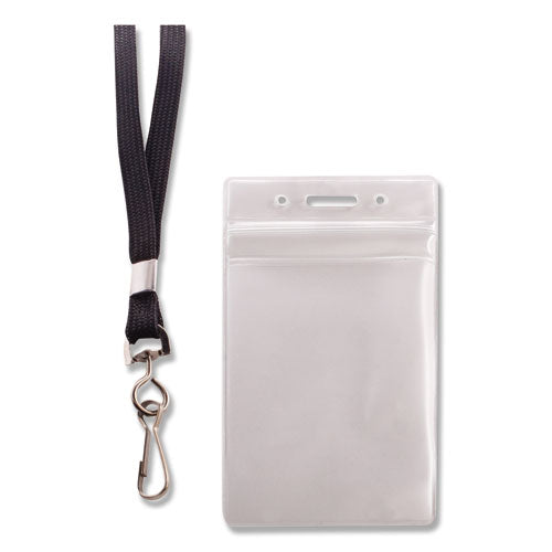 Resealable Badge Holders Combo Pack, 36" Lanyard, Vertical,Transparent Frost 3.68" X 5" Holder, 2.38" X 3.75" Insert, 20/pk