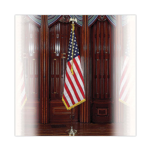 Deluxe U.s. Flag And Staff Set, 60" X 36" Flag, 8 Ft Oak Staff, 2" Gold Fringe,7" Goldtone Eagle, Heavyweight Nylon