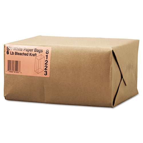 Grocery Paper Bags, #6 Size, 6" X 3.63" X 11.06", White, 500/bundle.