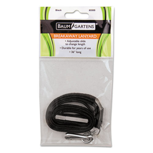 Safety Breakaway Lanyard, Metal Hook Fastener, 36" Long, Black.