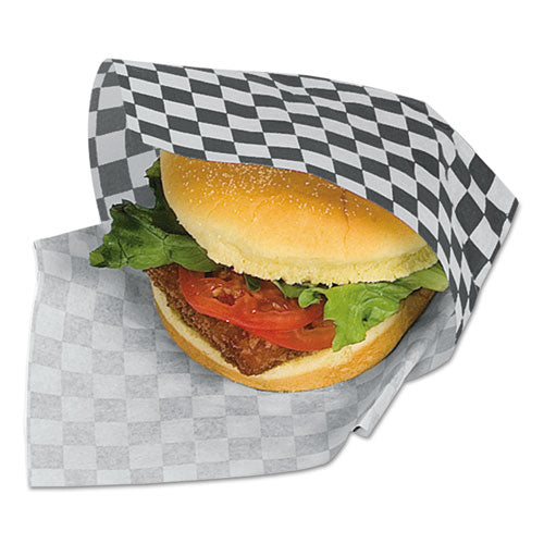 Grease-resistant Paper Wraps And Liners, 12 X 12, Black Check, 1,000/box, 5 Boxes/carton.