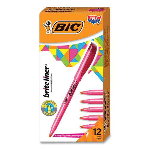 Brite Liner Highlighter, Fluorescent Pink Ink, Chisel Tip, Pink/black Barrel, Dozen.