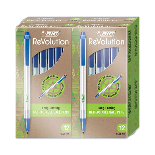 Revolution Clic Stic Ballpoint Pen, Retractable,Medium 1 Mm, Blue Ink, Translucent Frost/blue Barrel, 48/pack