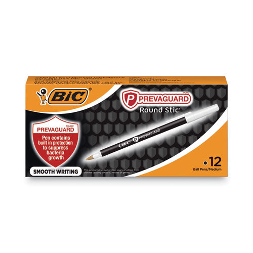 Prevaguard Round Stic Pen, Stick, Medium 1 Mm, Black Ink, Black Barrel, Dozen.
