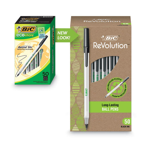 Ecolutions Round Stic Ballpoint Pen Value Pack, Stick, Medium 1 Mm, Black Ink, Clear Barrel, 50/pack.